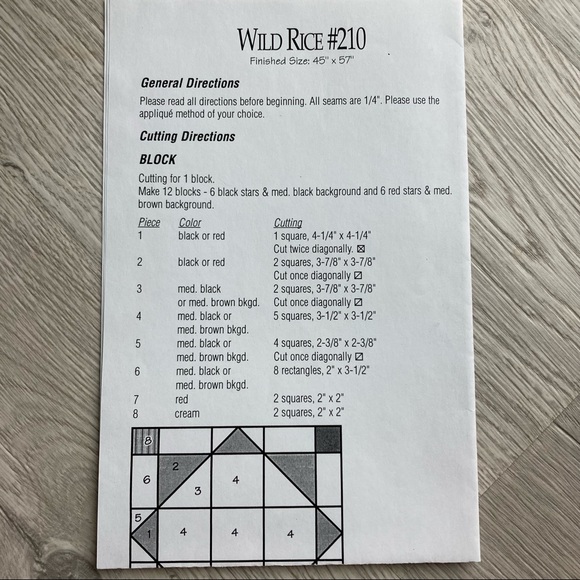 Quilt Pattern - Country Threads Wild Rice 45” x 57” Easy Primitive Style Design - Picture 5 of 6